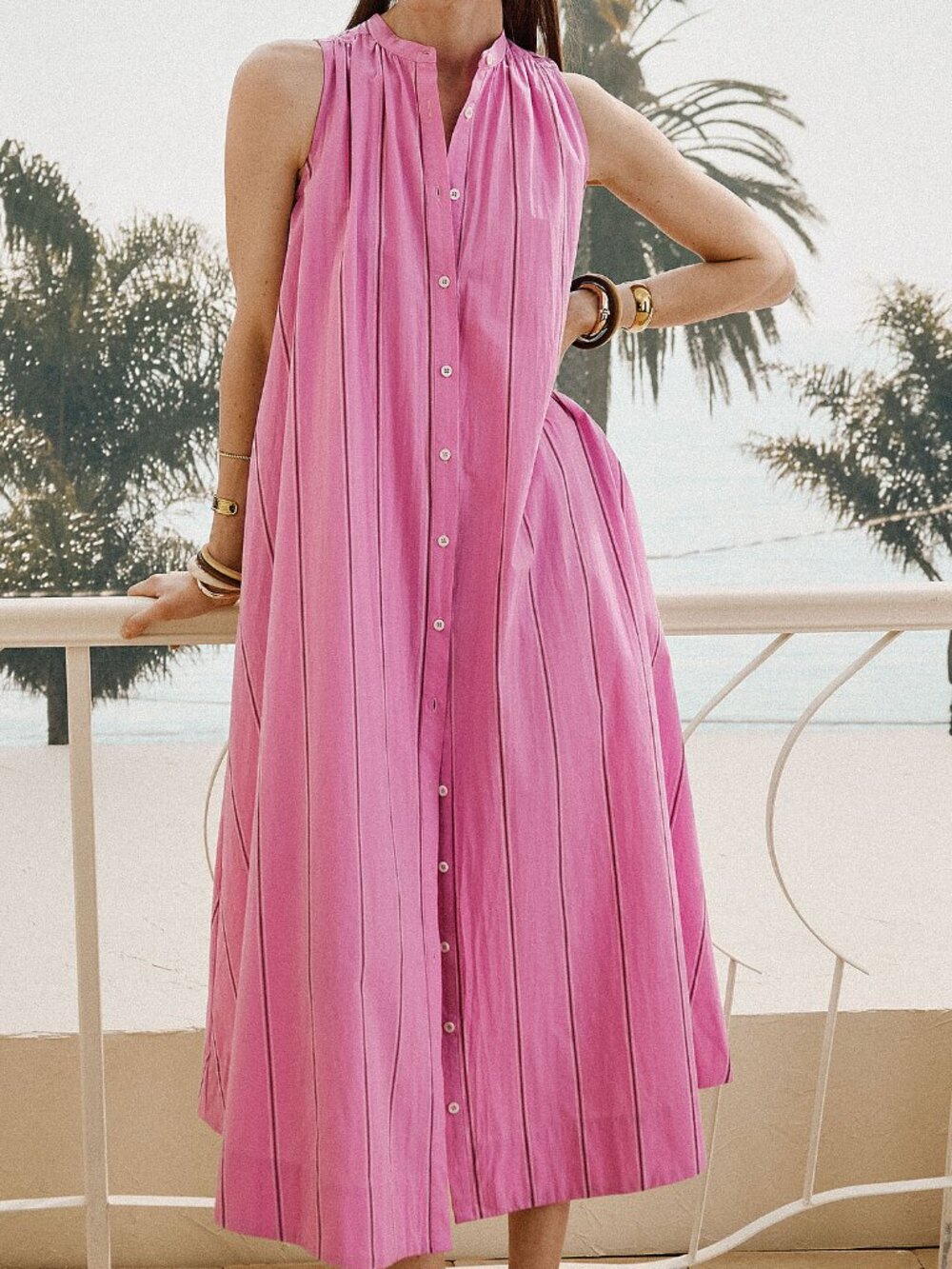 FRNCH Striped bubblegum pink trapeze dress